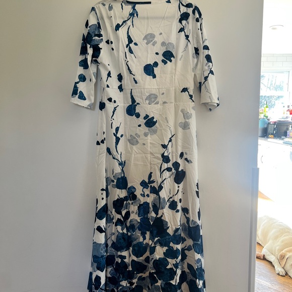 White Maxi Wrap Dress with Navy Floral Print - Picture 2 of 4